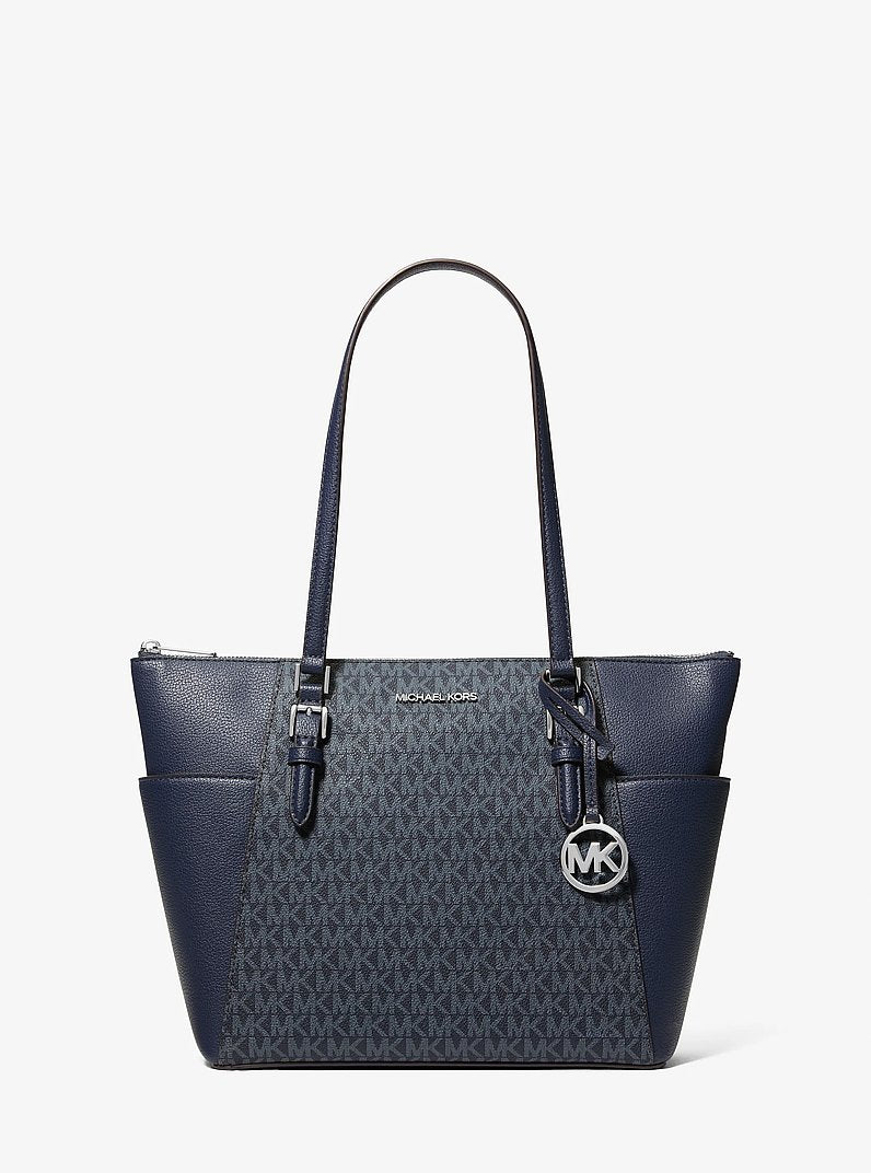 Michael Kors Charlotte Large Logo and Leather Top-Zip Tote Bag
