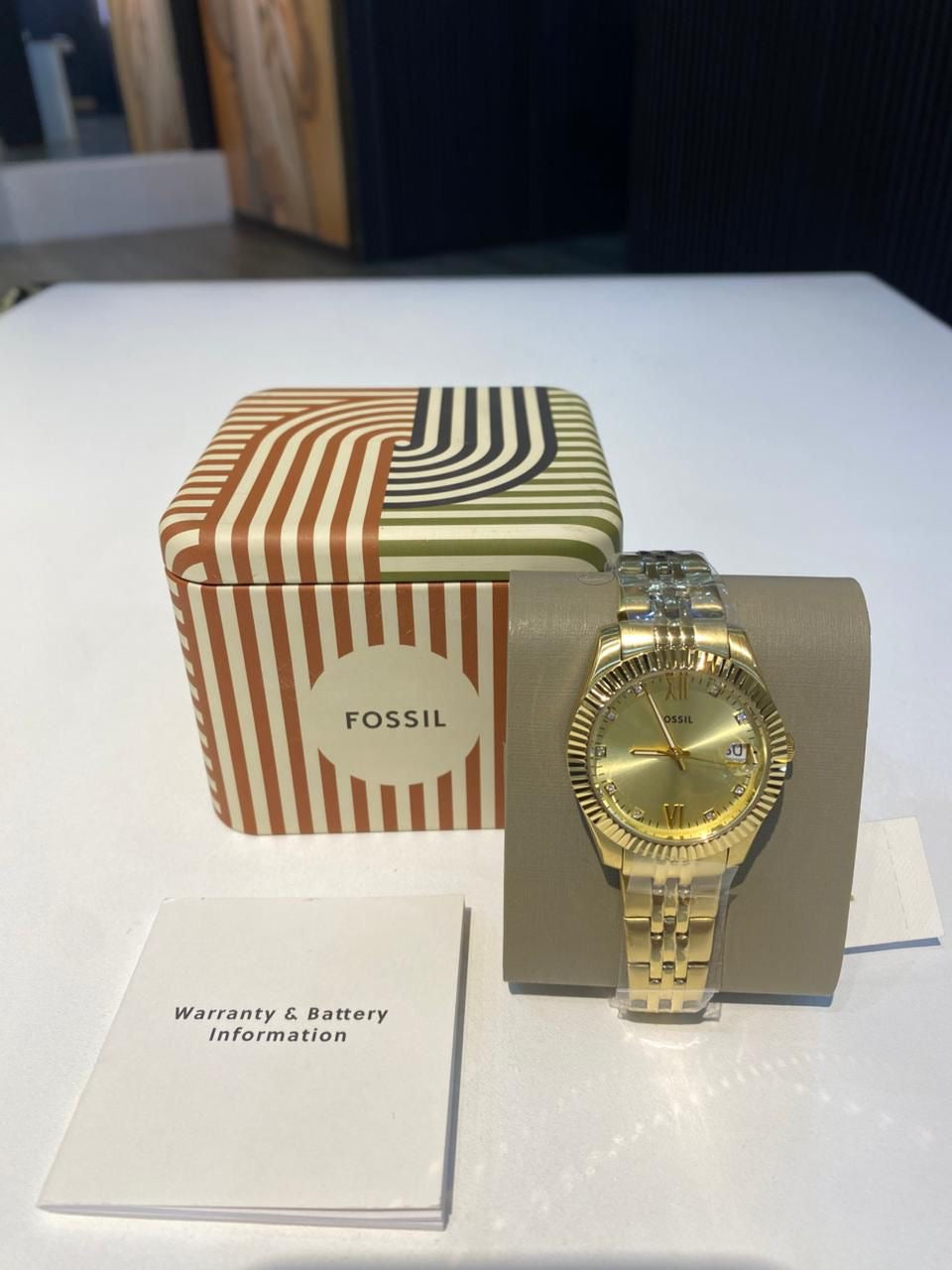 Fossil Scarlette Quartz Gold Dial Ladies Watch