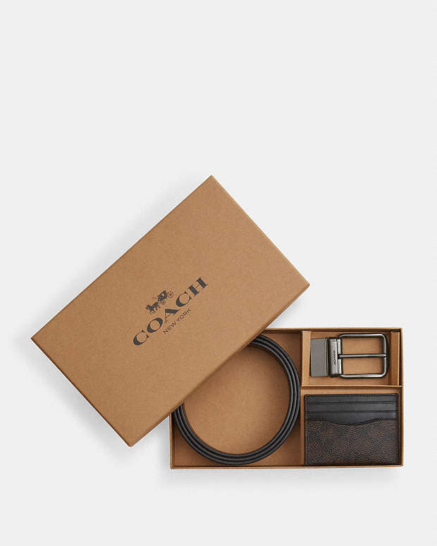 Boxed Card Case And Belt Set In Signature Canvas