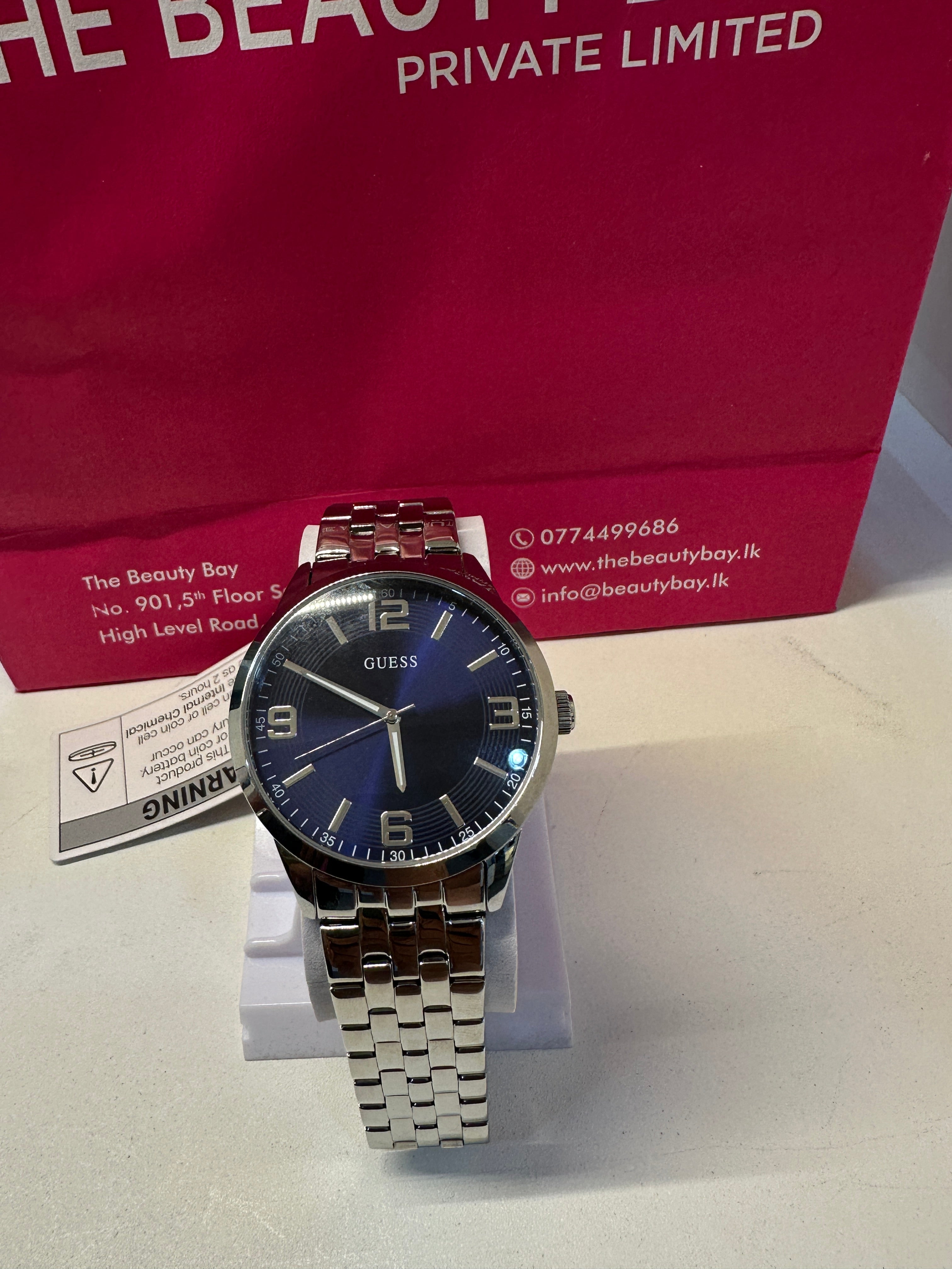 Guess Silver-Tone and Blue Analog Watch