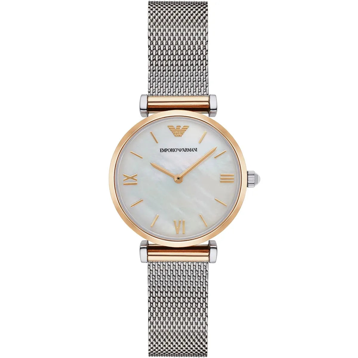 Emporio Armani Watch For Ladies Gianni T-Bar White Mesh Mother Of Pearl dial