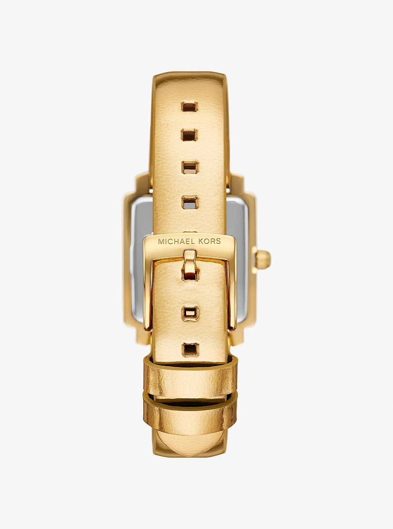 Michael Kors Mini Gwynn Pavé Gold-Tone and Leather Watch