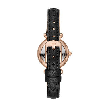 Fossil Carlie Mini 28mm Three-Hand Black Leather Watch