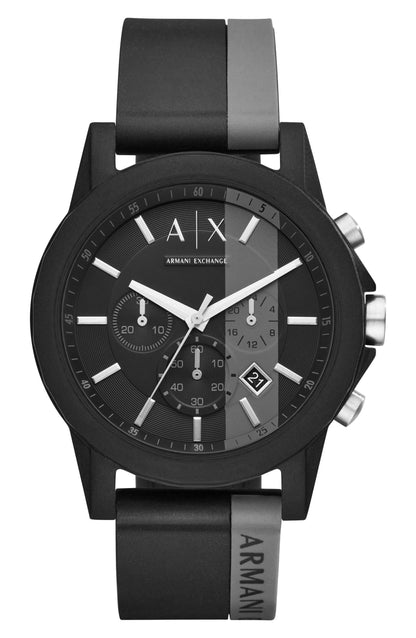 AX Chronograph Stripe Silicone Strap Watch, 45mm