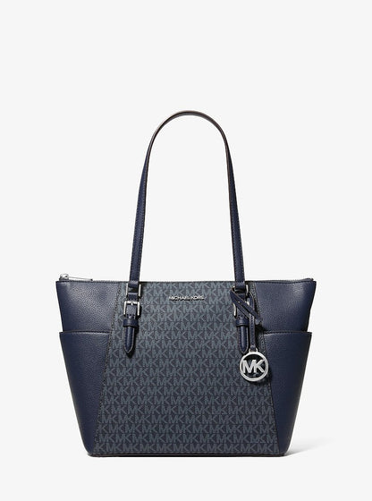 Michael Kors Charlotte Large Logo and Leather Top-Zip Tote Bag