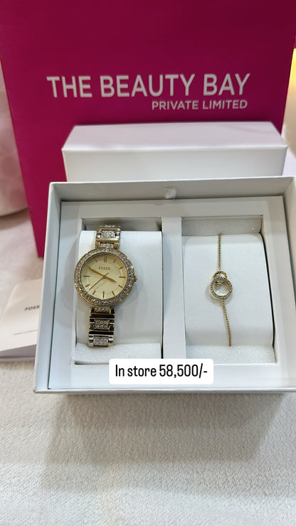 Fossil Karli Three-Hand Gold-Tone Stainless Steel Watch and Bracelet Box Set