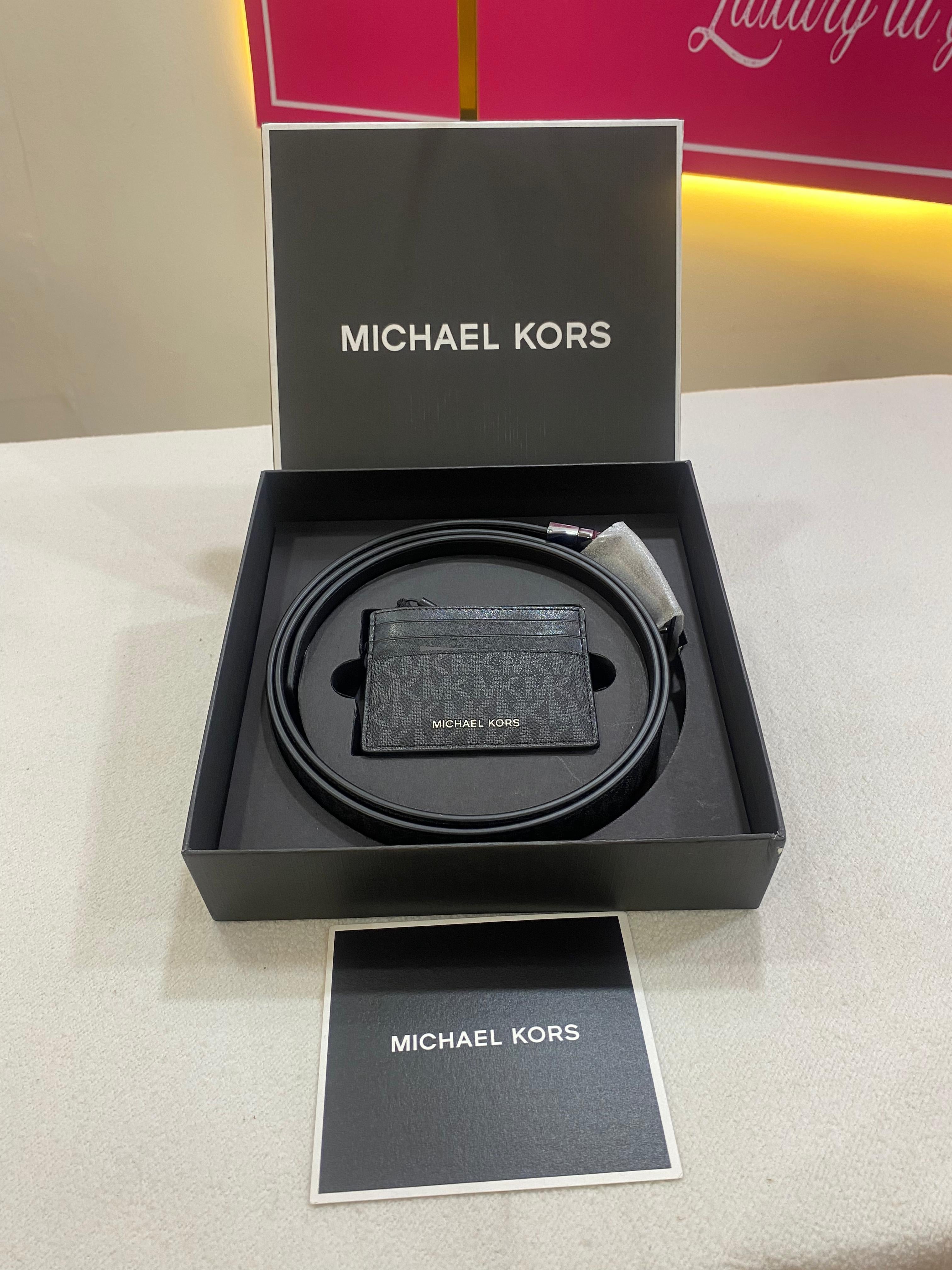 Michael Kors Signature Logo Card Case and Belt Gift Set