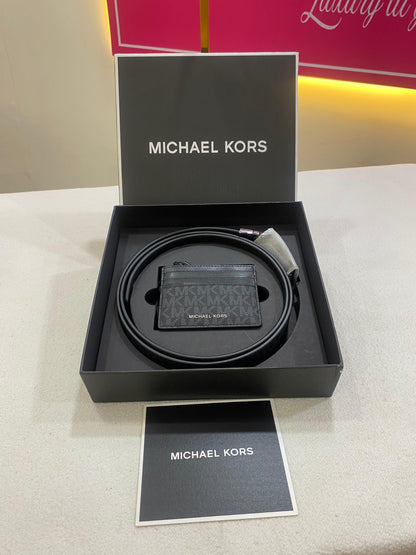 Michael Kors Signature Logo Card Case and Belt Gift Set