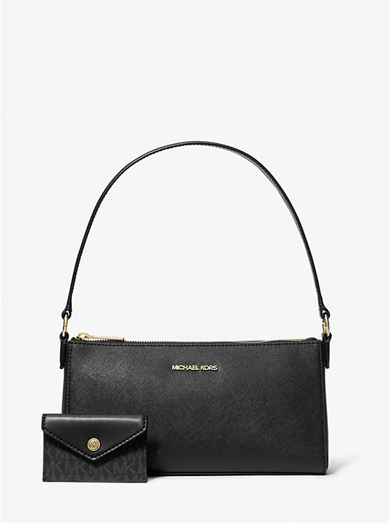 Vincent Medium Saffiano Leather Pochette with Signature Logo Card Case