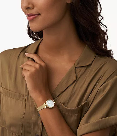 Tillie Mini Three-Hand Gold-Tone Stainless Steel Mesh Watch