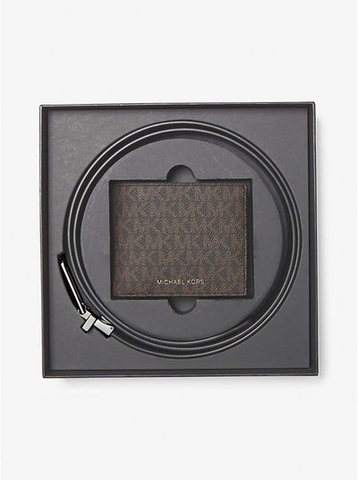 Signature Logo Billfold Wallet and Belt Gift Set