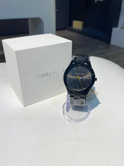 Micheal Kors Slim Runway Black Round Stainless Steel Watch