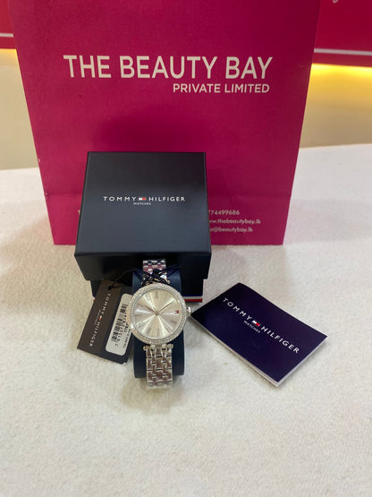 Tommy Hilfiger 34MM Crystal Bezel Silver Dial Watch Women