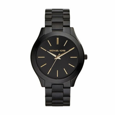 Micheal Kors Slim Runway Black Round Stainless Steel Watch