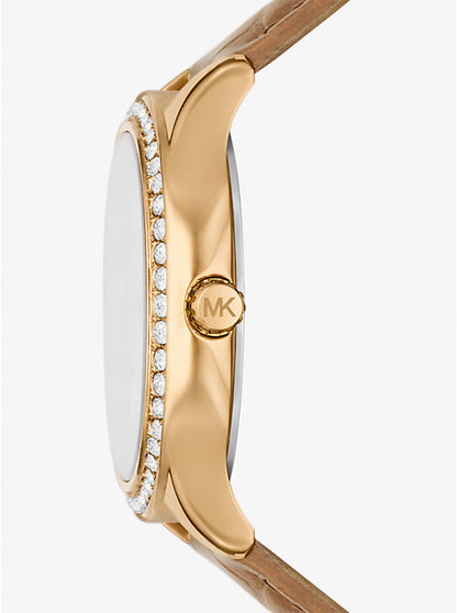 Michael Kors Sage Pavé Gold-Tone and Crocodile Embossed Leather Watch