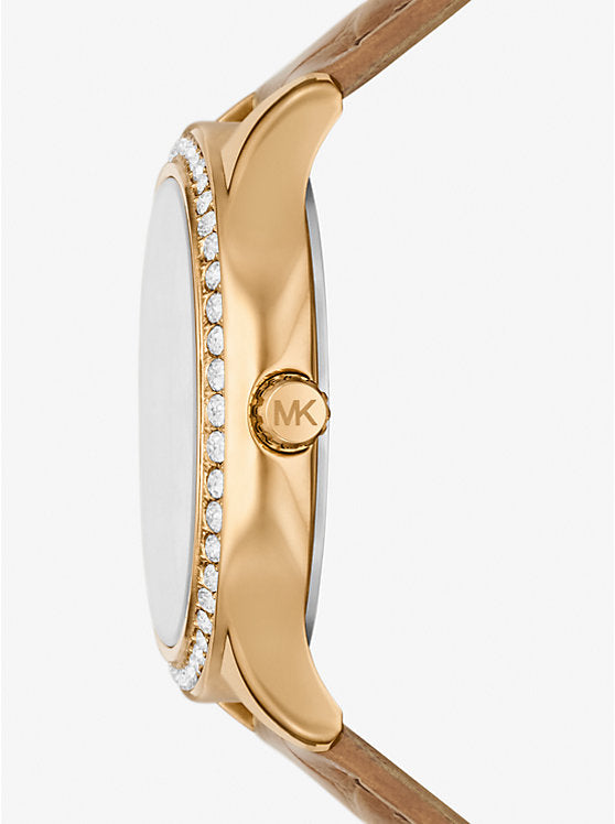 Michael Kors Sage Pavé Gold-Tone and Crocodile Embossed Leather Watch