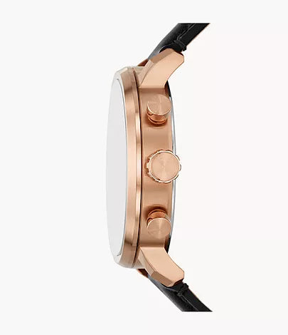 Rhett Multifunction Black Leather Watch