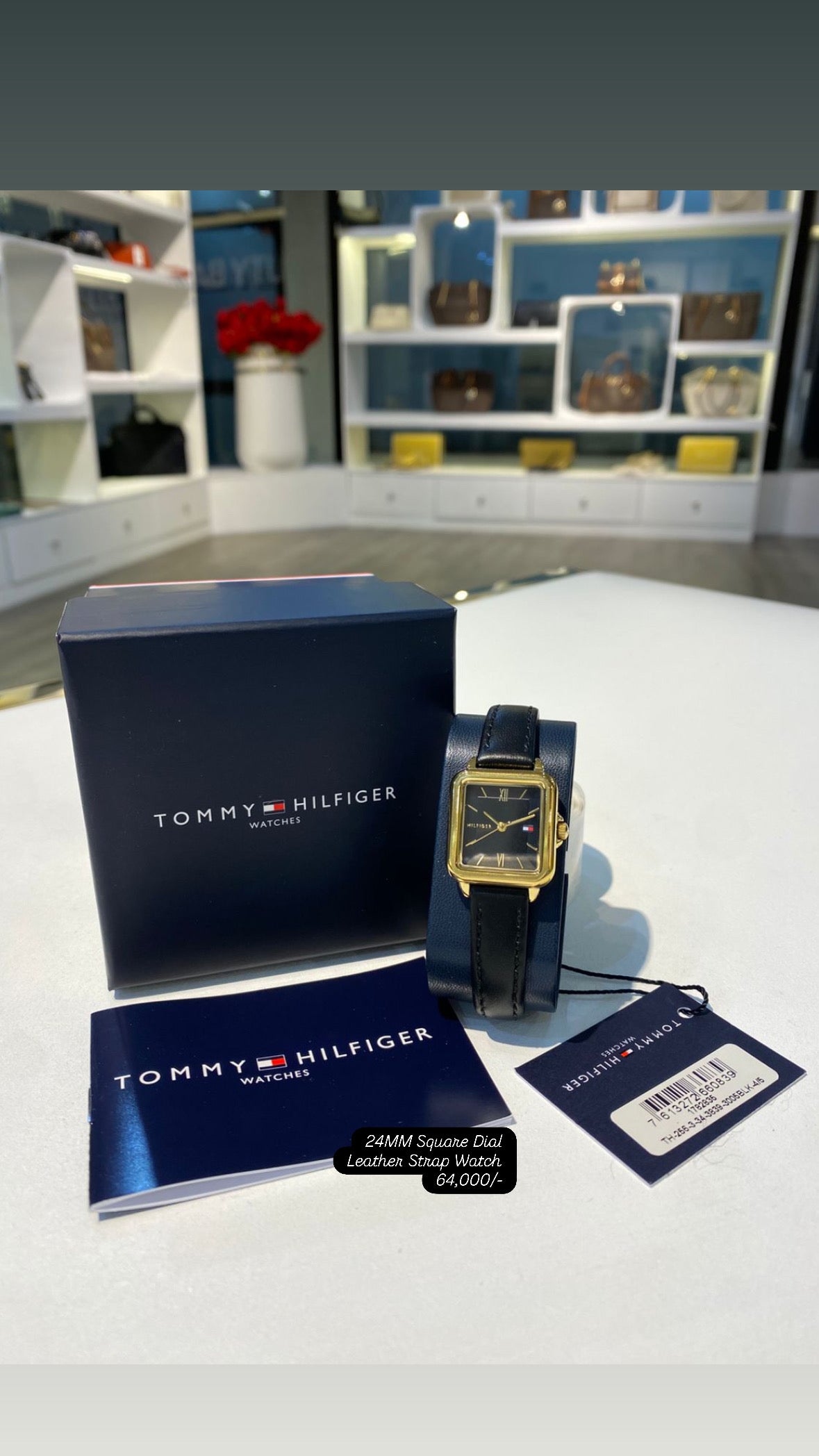 Tommy Hilfiger 24MM Square Dial Leather Strap Watch
