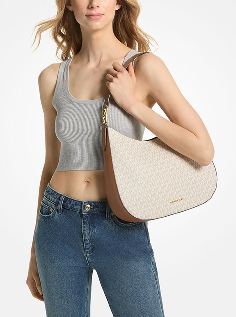 Mocha Kors KENSINGTON LARGE SIGNATURE LOGO HOBO SHOULDER BAG