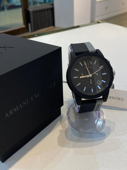 AX Chronograph Stripe Silicone Strap Watch, 45mm