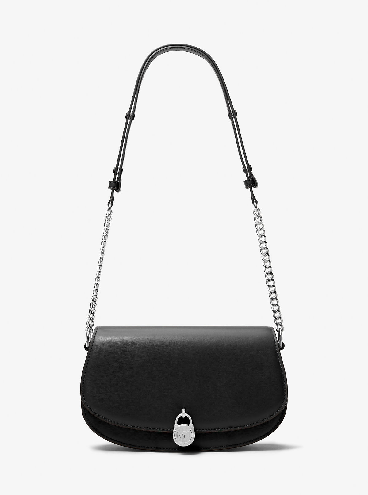 Michael Kors Mila Medium Leather Messenger Bag Black