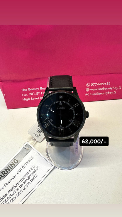 Black Leather Analog Watch