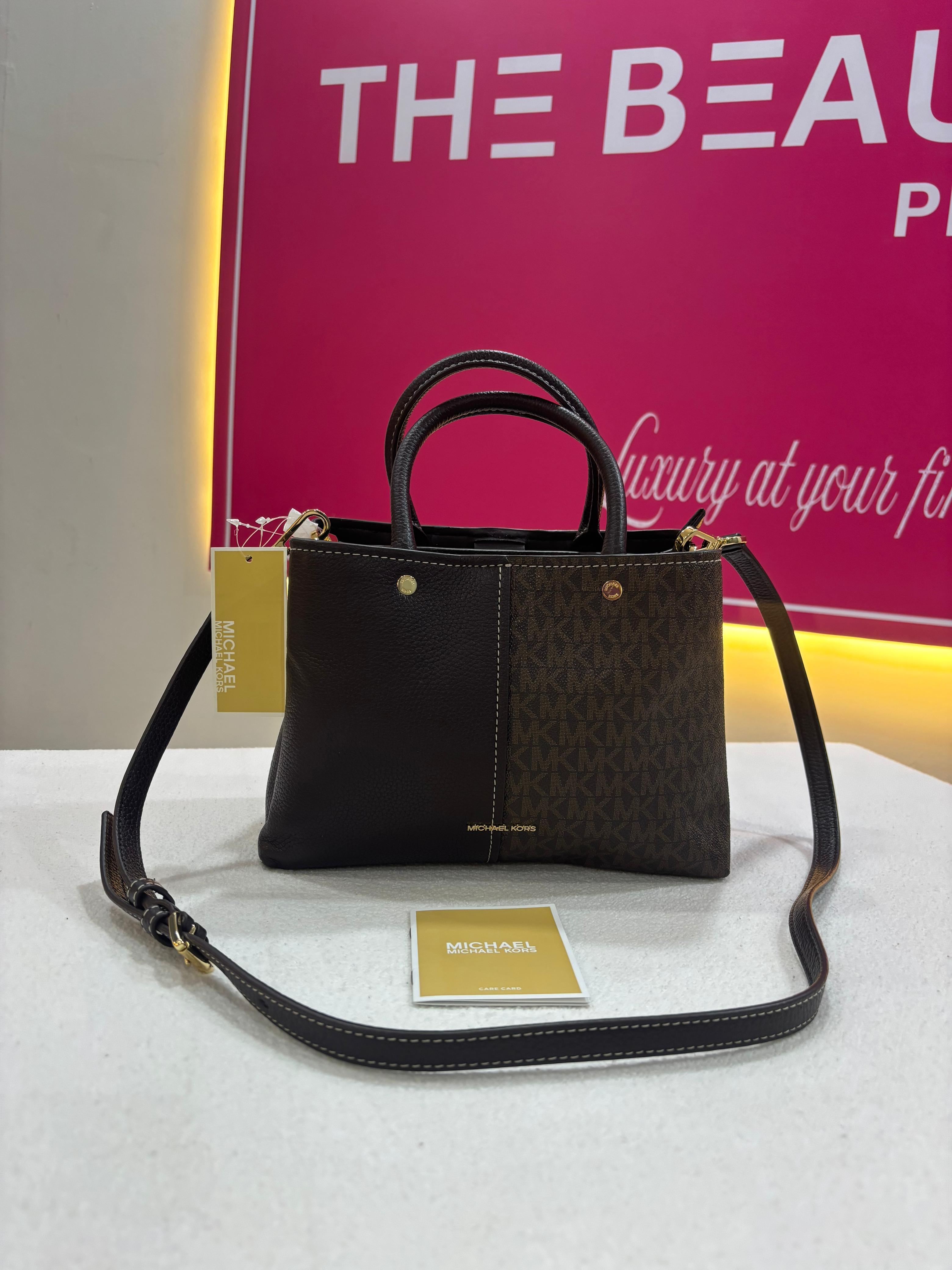 Michael Kors Flora Medium Signature Logo and Leather Satche