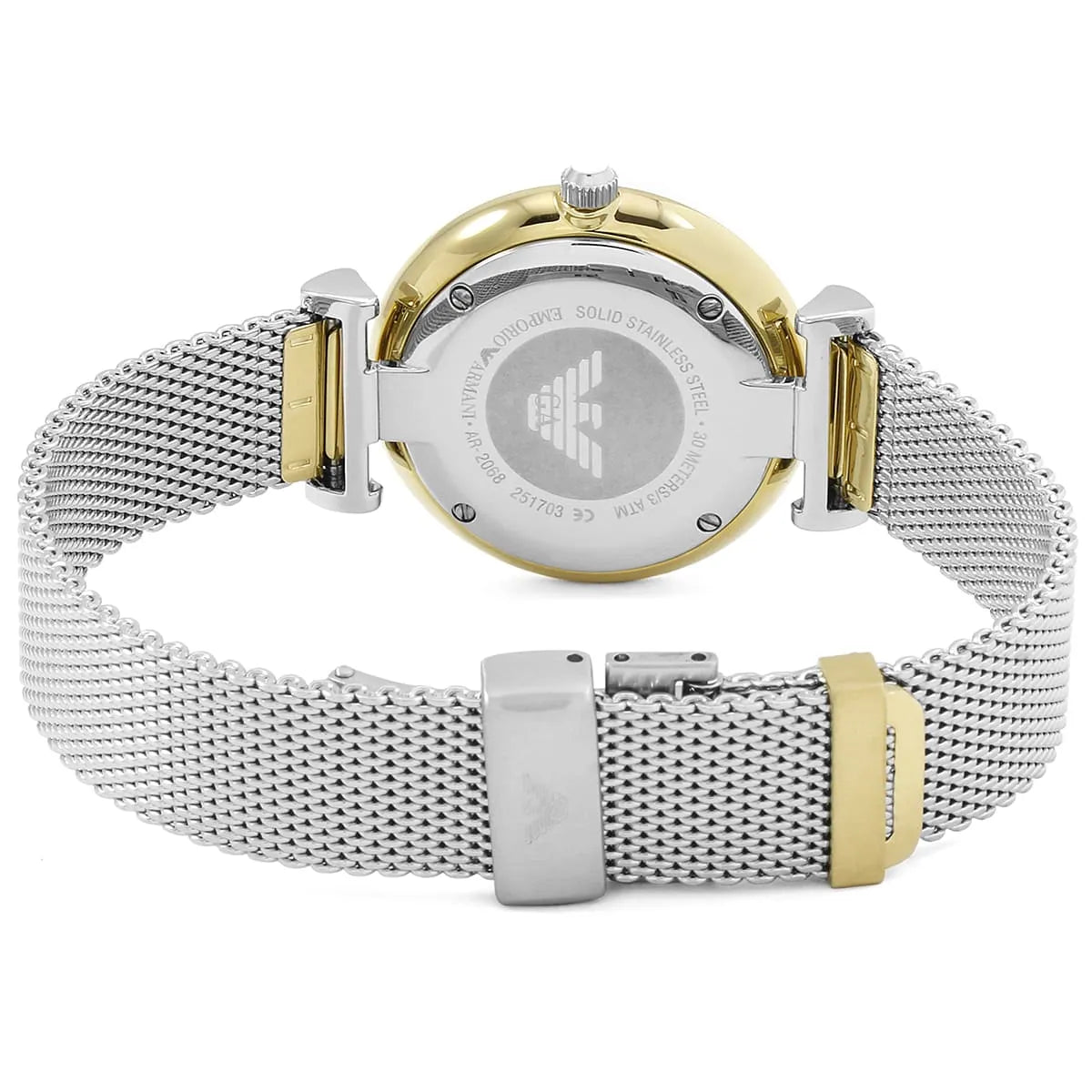 Emporio Armani Watch For Ladies Gianni T-Bar White Mesh Mother Of Pearl dial
