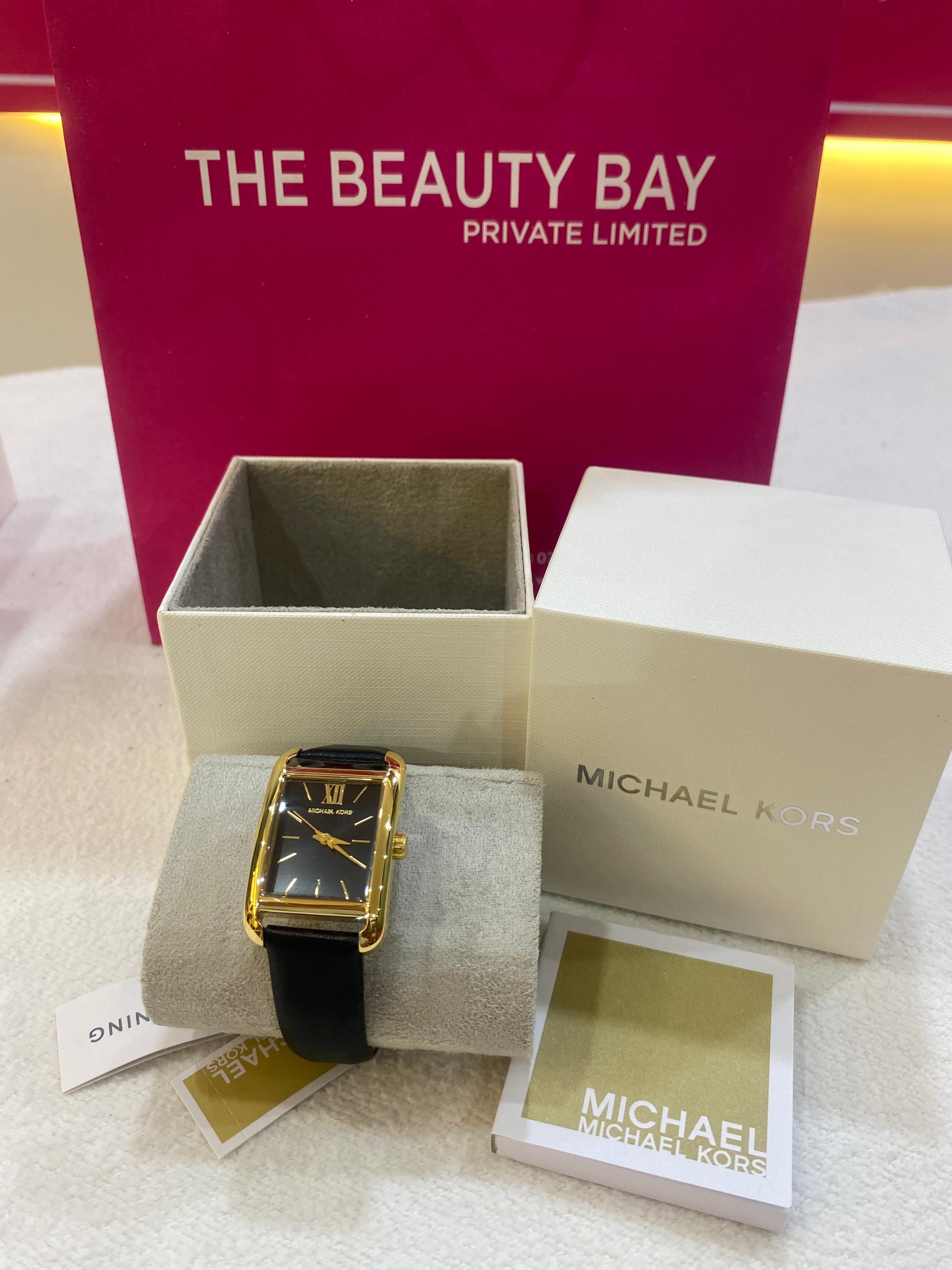 Michael Kors Petite Monroe Gold-Tone and Leather Watch