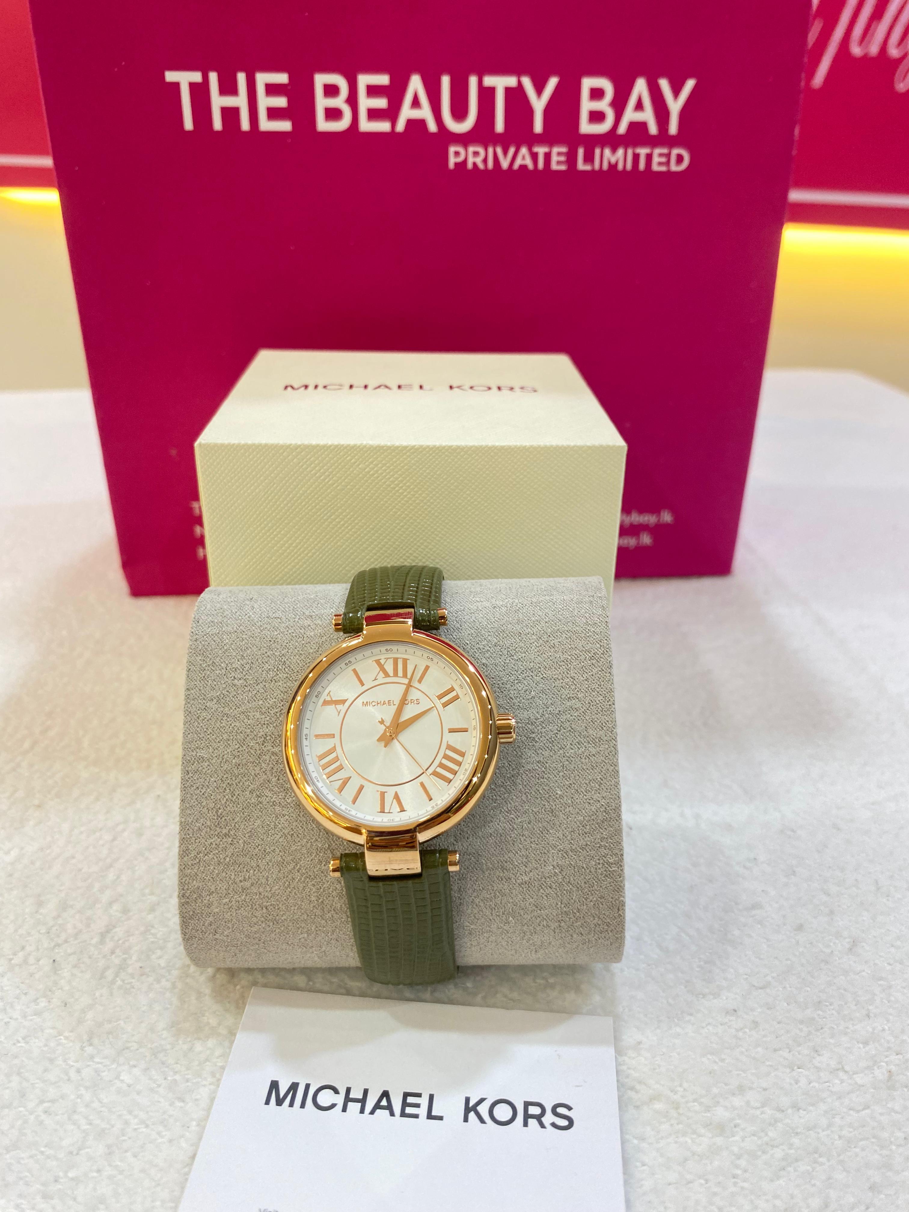 Michael Kors Laney Rose Gold-Tone and Lizard Embossed Leather Watch