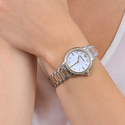 Emporio Armani Mia Quartz Mother Of Pearl Dial Two Tone Steel Strap Watch