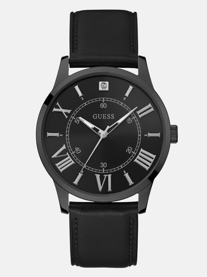 Black Leather Analog Watch