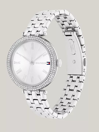 Tommy Hilfiger 34MM Crystal Bezel Silver Dial Watch