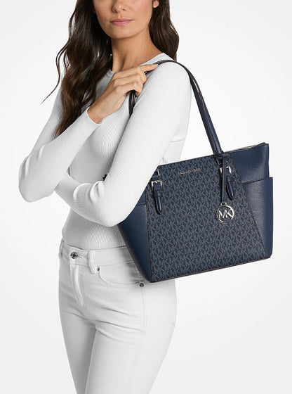 Michael Kors Charlotte Large Logo and Leather Top-Zip Tote Bag