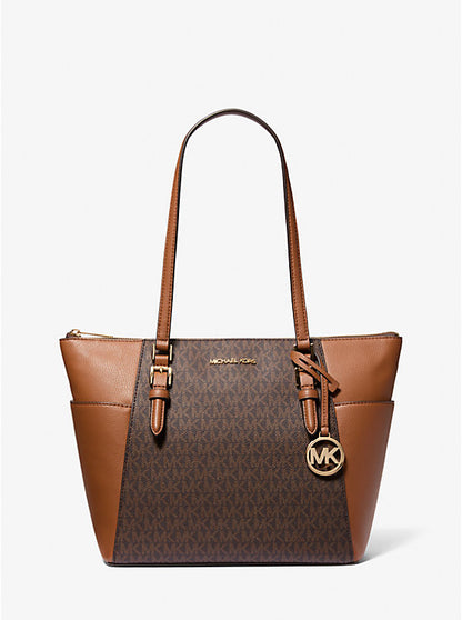 Michael Kors Charlotte Large Logo and Leather Top-Zip Tote Bag