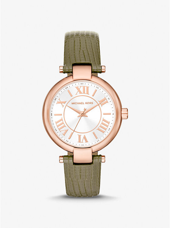 Michael Kors Laney Rose Gold-Tone and Lizard Embossed Leather Watch