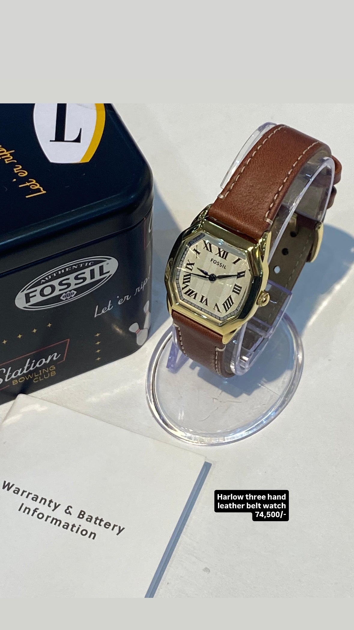 Fossil Harlow Three-Hand Medium Brown Leather Watch