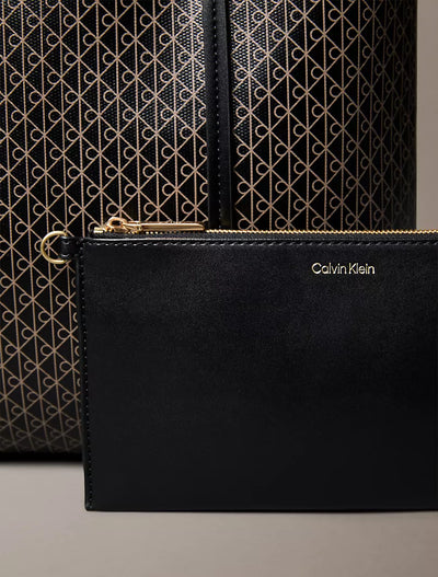 CK Allover Emblem Logo Small Tote Bag with Pouch