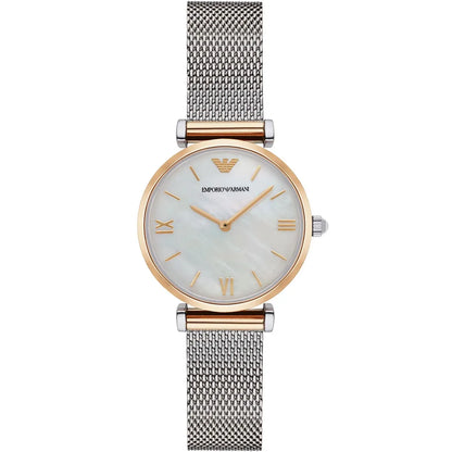 Emporio Armani Watch For Ladies Gianni T-Bar White Mesh Mother Of Pearl dial