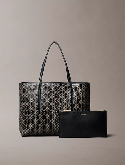 CK Allover Emblem Logo Small Tote Bag with Pouch