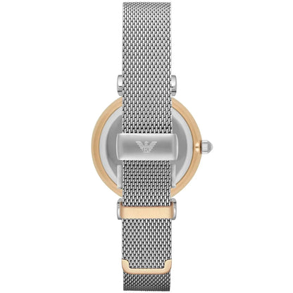 Emporio Armani Watch For Ladies Gianni T-Bar White Mesh Mother Of Pearl dial