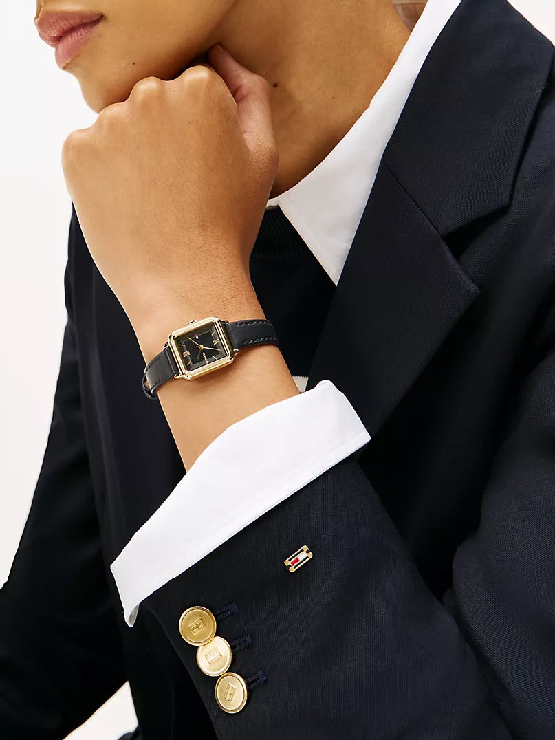 Tommy Hilfiger 24MM Square Dial Leather Strap Watch