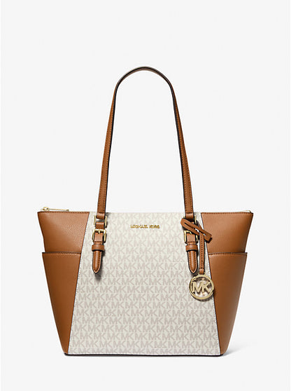 Michael Kors Charlotte Large Logo and Leather Top-Zip Tote Bag