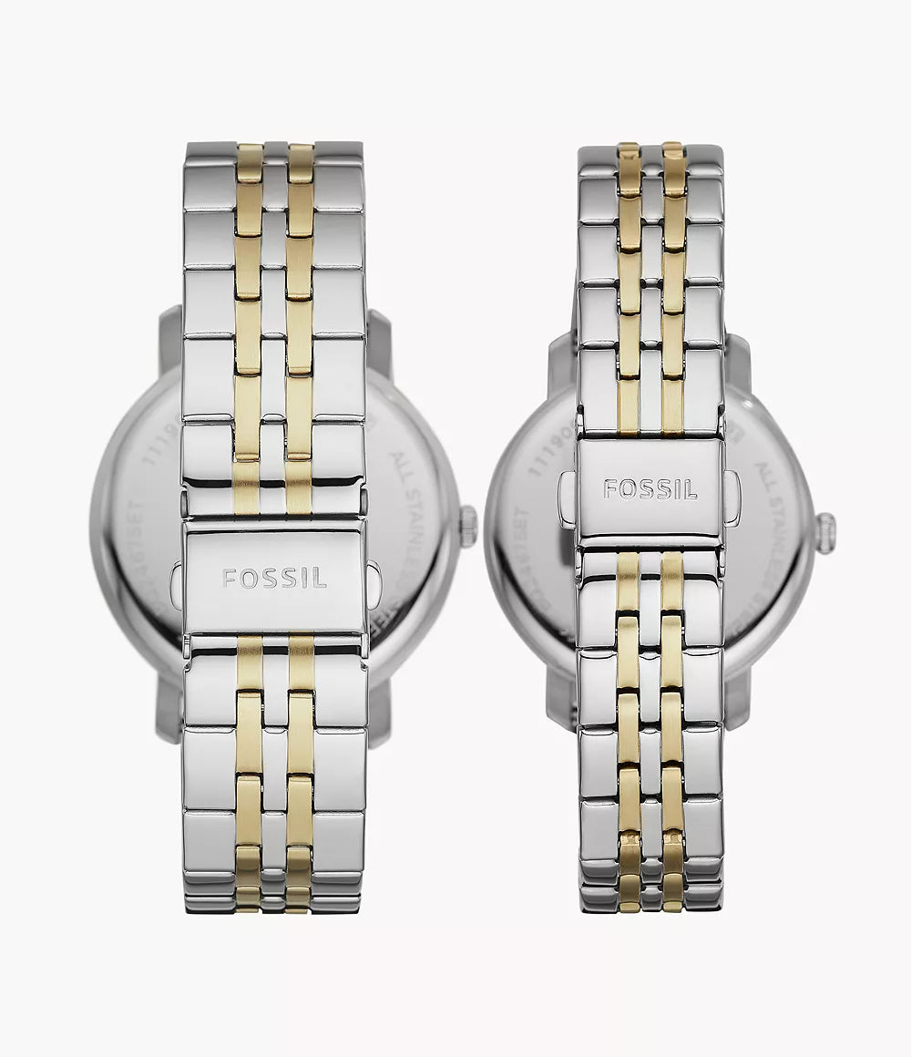 Fossil His and Her Lux Luther Three-Hand Two-Tone Stainless Steel Couple Watch