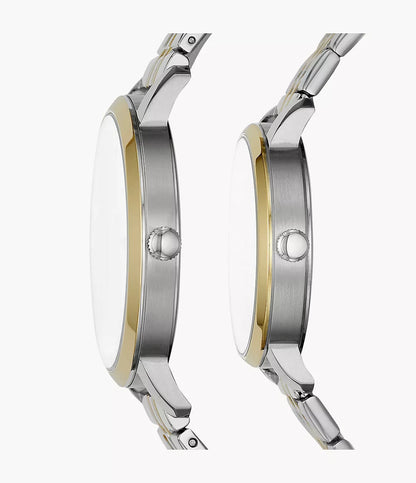 Fossil His and Her Lux Luther Three-Hand Two-Tone Stainless Steel Couple Watch