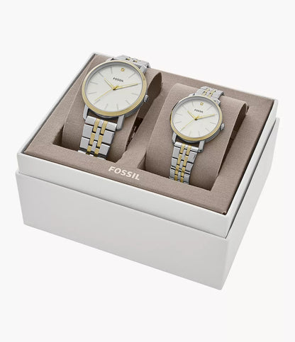 Fossil His and Her Lux Luther Three-Hand Two-Tone Stainless Steel Couple Watch