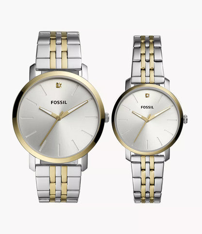 Fossil His and Her Lux Luther Three-Hand Two-Tone Stainless Steel Couple Watch