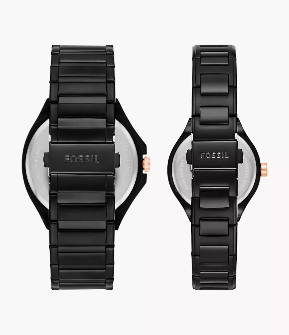 Fossil His and Her Multifunction Black Stainless Steel Couple Watch