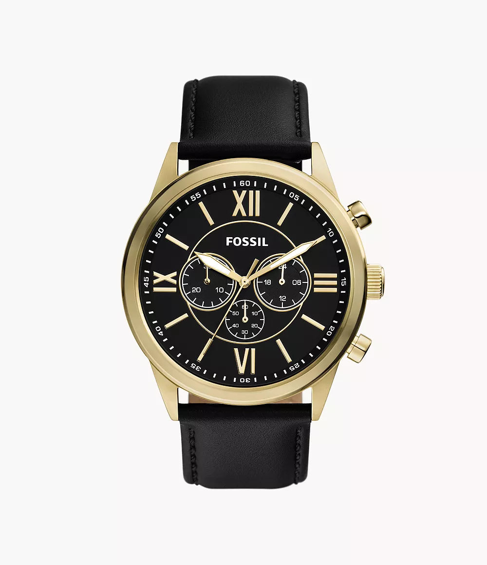 Fossil Flynn Chronograph Black Leather Watch