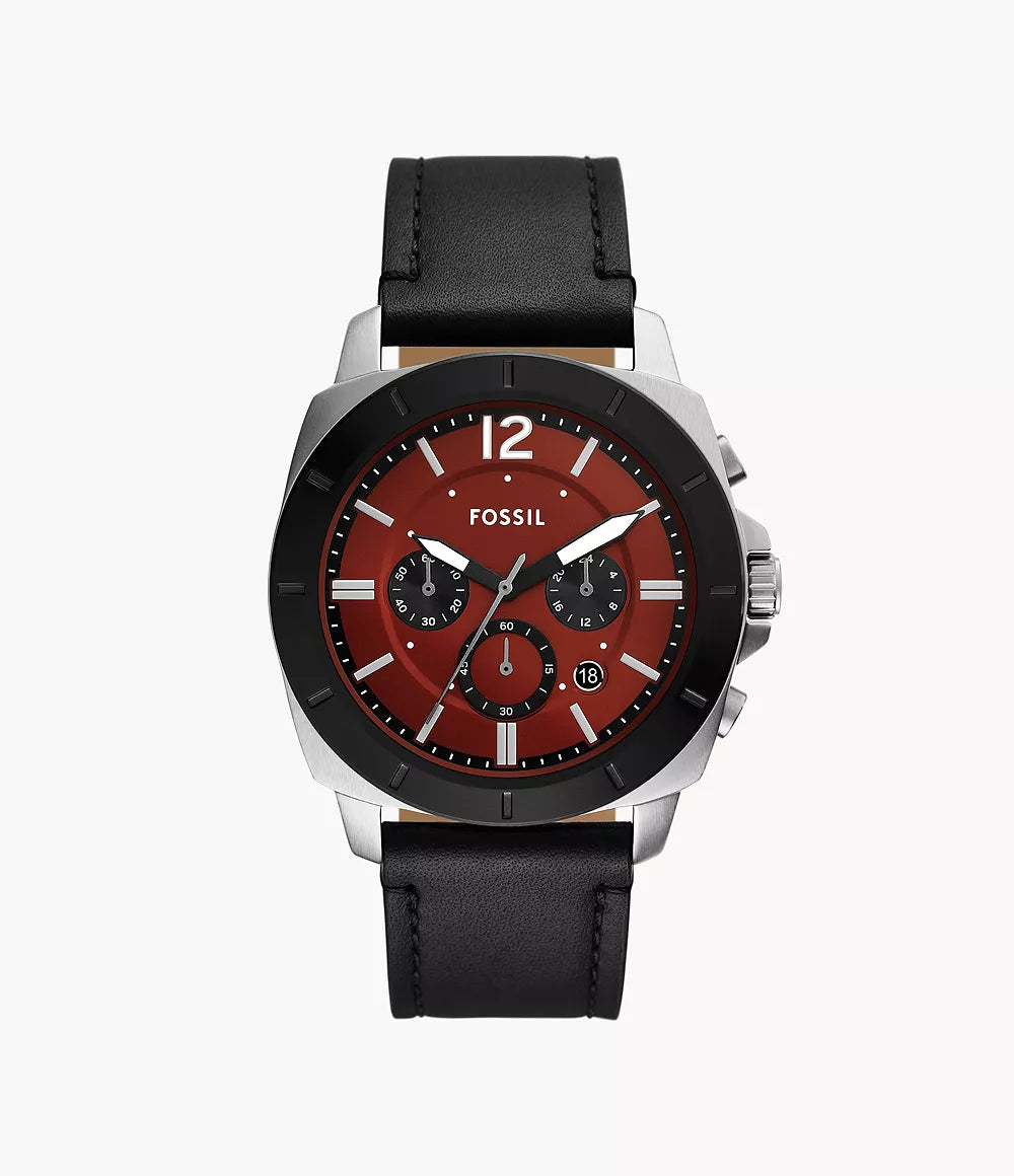 Fossil Privateer Chronograph Black Leather Watch